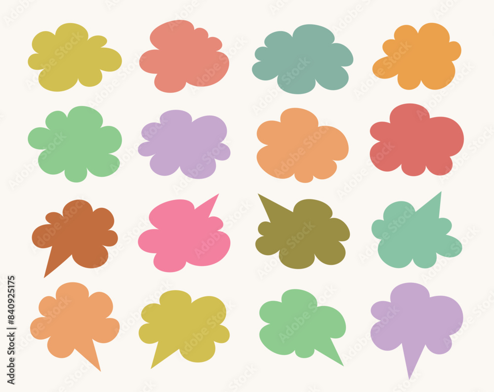 Wall mural a set of hand drawn doodle blank text frames. a colored text box that looks like a cloud. empty spee
