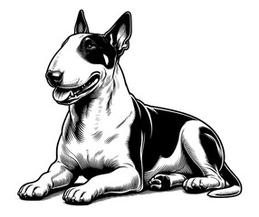 Hand drawn Bull Terrier in full-body, vector sketch isolated on white background.	