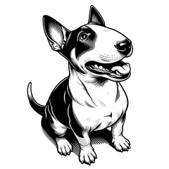 Hand drawn Bull Terrier in full-body, vector sketch isolated on white background.	
