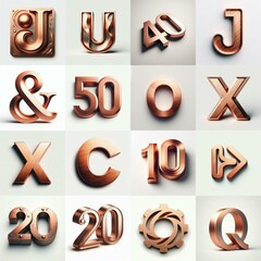 Naklejka premium Brushed Copper metal Lettering Typeface. AI generated illustration