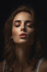 Fototapeta premium mujer labios sensuales y ojos cerrados en la penumbra