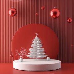 3D podium product presentation with merry christmas background for product presentation, mockup for branding, packaging.