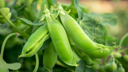 Fresh Green Sugar Snap Peas on Plant