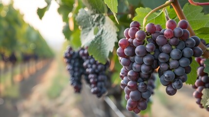 Ripe Red Grapes on Vine