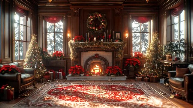Elegant Old Victorian living room christmas background. seamless looping time-lapse virtual 4k video animation