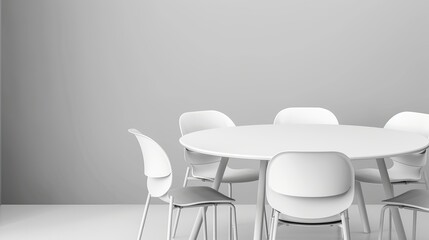 Round white modern table and chairs. Vector illustration. isolated on gray background 