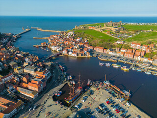 Naklejka premium Whitby, North Yorkshire, United Kingdom 04.08.2023 Aerial Image. 8th April 2023.