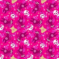 Halloween animals seamless cats and pumpkins pattern for wrapping paper