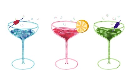 Mocktails, cocktails, drinks martini glasses Party celebrate Congratulations, make an appointment card