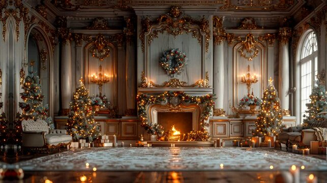 Elegant Old Victorian living room christmas background. seamless looping time-lapse virtual 4k video animation