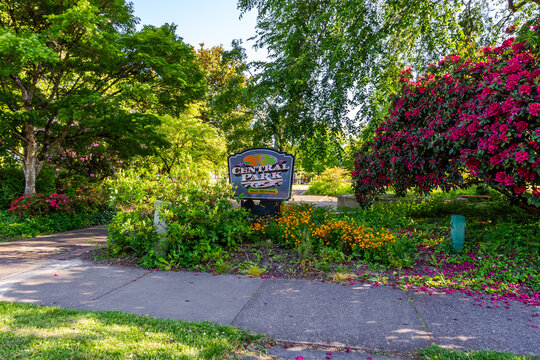 Central Park sign in the park entrance in Corvallis downtown, Oregon
