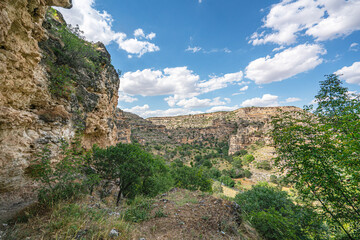 The scenic views of Ulubey Canyon Nature Park, which is a nature park in the Ulubey and Karahallı districts of Uşak, Turkey. The park provides suitable habitat for many species of animals and plants.