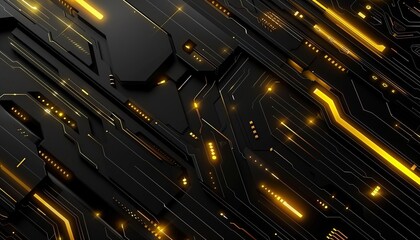 3D black yellow techno abstract background