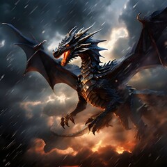 a dragon with a cloudy sky in the background