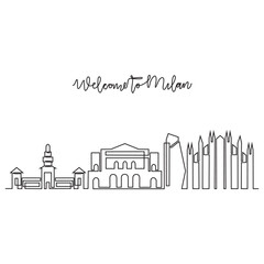 Fototapeta premium One continuous line drawing of Milan skyline vector illustration. Modern city in Europe in simple linear style vector design concept. One of big city in Italy. Iconic architectural building design.