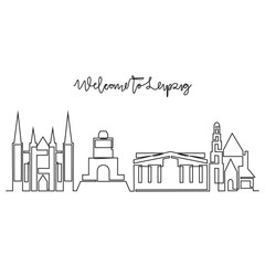 One continuous line drawing of Leipzig skyline vector illustration. Modern city in Europe in simple linear style vector design concept. One big city in Germany. Iconic architectural building design.