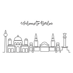 One continuous line drawing of Berlin skyline vector illustration. Modern city in Europe in simple linear style vector design concept. One of big city in Berlin. Iconic architectural building design.