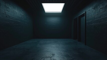 Empty dark room with minimal lighting, exuding a sense of solitude and isolation