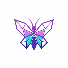 a minimalist crystal shape Butterfly logo vector art illustration featuring a modern butterfly flying shape under a line. The design should be a Butterfly icon logo on a solid white background