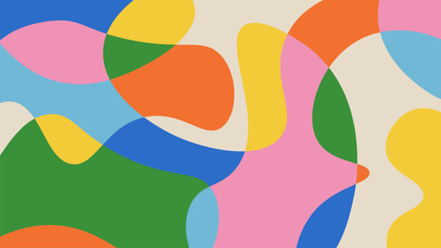 Fototapeta Fun colorful abstract background in doodle style. Simple playful design with hand drawn overlay shapes