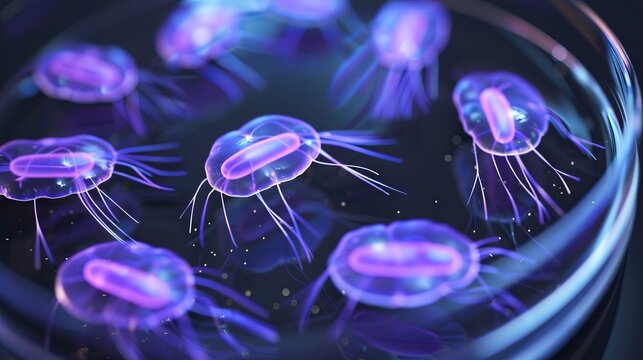 Giardia lamblia under a microscope. Protozoan parasite with multiple flagella