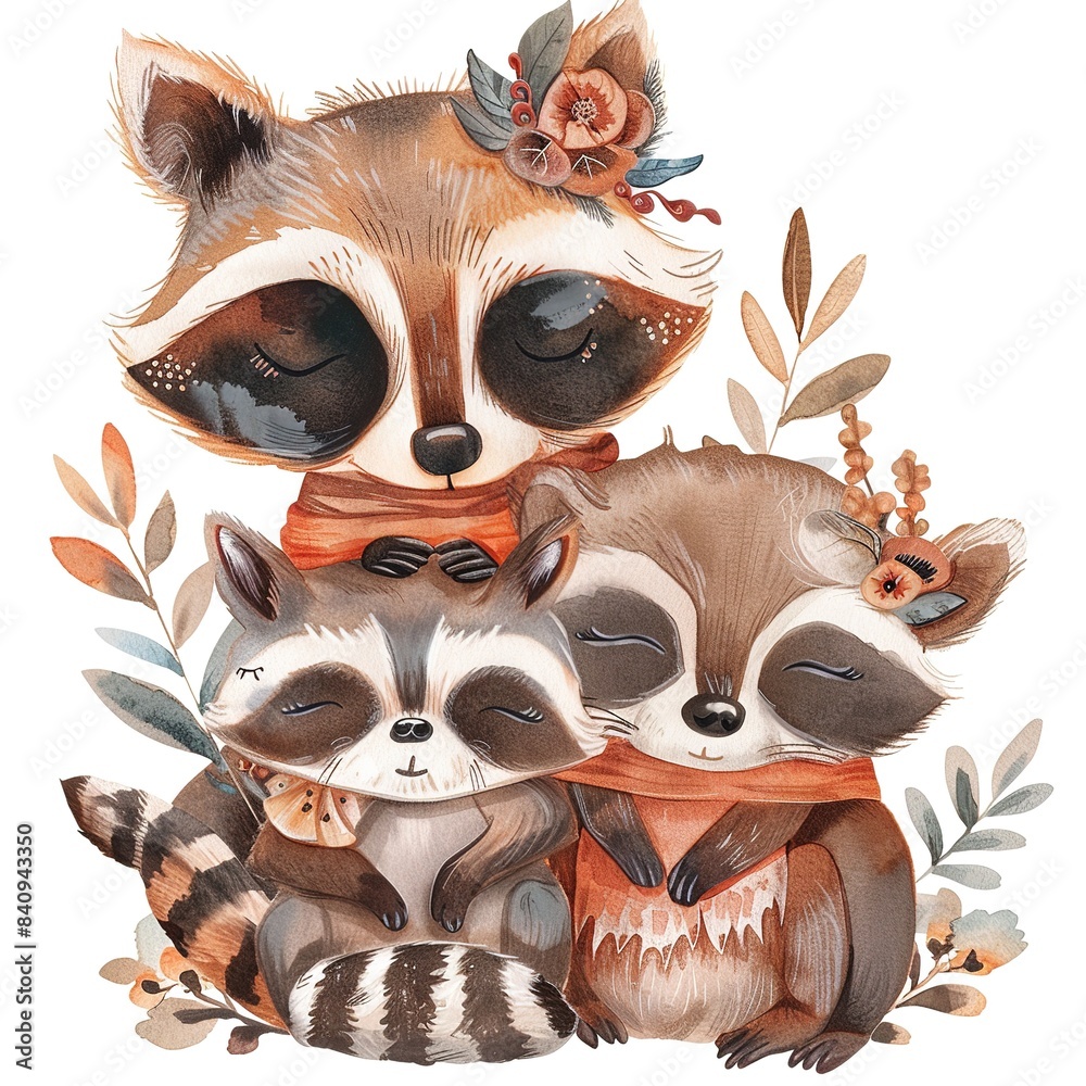 Wall mural Raccoons cartoon Bohemian