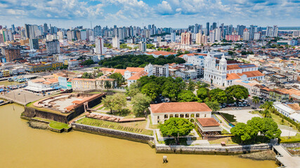 Belém do Pará. Aerial view of the historic center of Belém and Forte do Presépio
