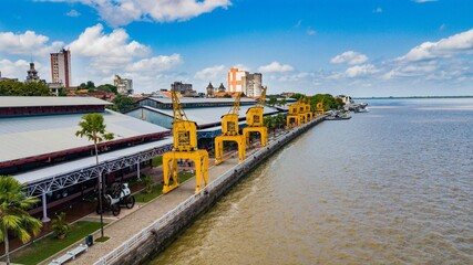 Belém do Pará. Aerial view of Estação das Docas, a revitalized area with restaurants in the city of Belém, Pará, Brazil
