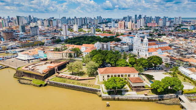 Bel&eacute;m do Par&aacute;. Aerial view of the historic center of Bel&eacute;m and Forte do Pres&eacute;pio