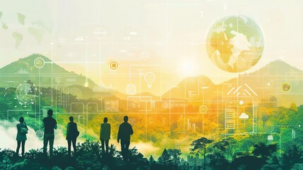 Researchers analyzing climate change data with advanced simulation models