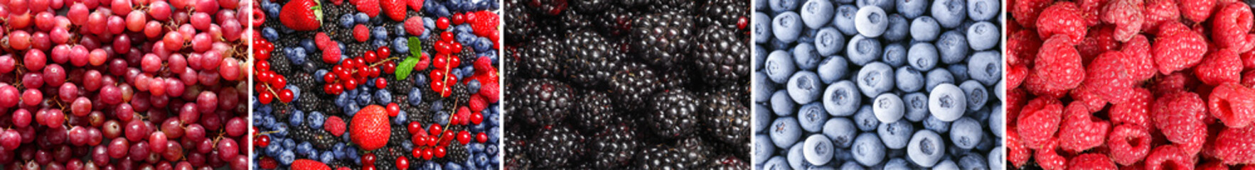 Collage with different sweet berries