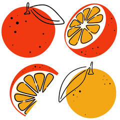 Set of four cartoon orange fruits - vector CMYK