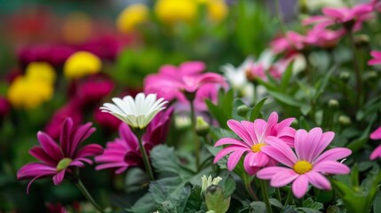 Fototapeta premium Beautiful Outdoor Garden with Vibrant Flowers and Well-Manicured Landscaping, Showcasing a Variety of Plants in a Serene Natural Setting, Ideal for Gardening Enthusiasts and Nature Lovers