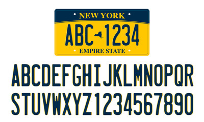 New York License Plate Template with letters and numbers	