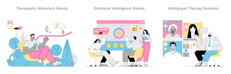 Gamification In Psychotherapy. Flat Vector Illustration
