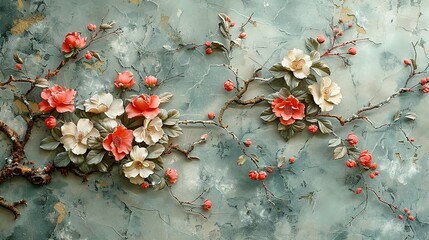 Marble Bloom: Flower Patterned Wall Decoration