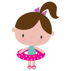 Cute little  girl  in the pool vector cartoon illustration