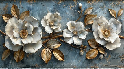Fototapeta premium Floral Elegance: Marble Backdrop Wall Décor