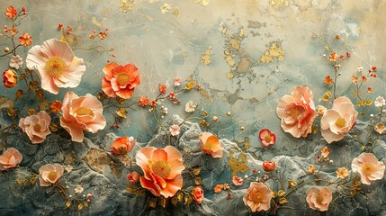 Marble Flourish: Floral Panel Wall Decoration
