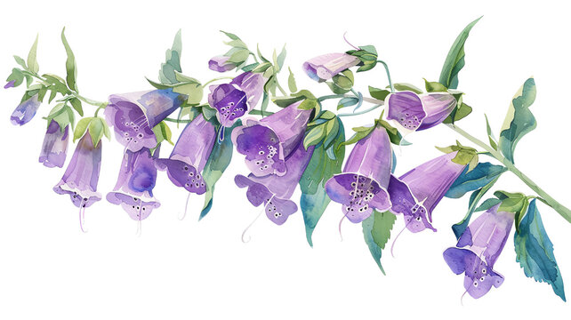 purple foxglove flowers watercolor painting on white clip art preview