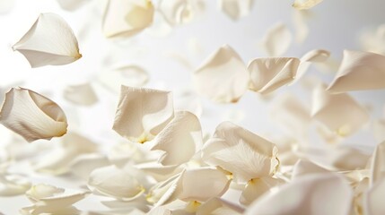 A large number of white flower petals scattered across the sky, rose