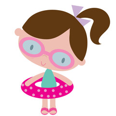 Cute little  girl  in the pool vector cartoon illustration