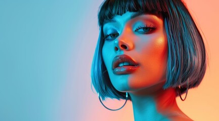 Obraz premium A woman with short hair, Bob hairstyle
