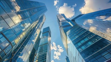 Low angle shot of modern glass building against clear sky background,AI generated image.