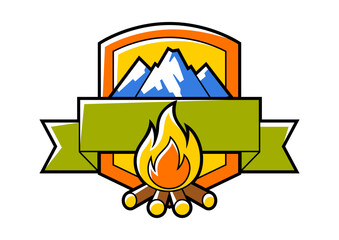 Travel camping badge. Tourist equipment for survival in outdoor.