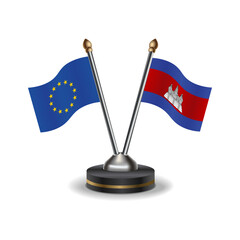 European Union and Cambodia table flags relation with background transparent