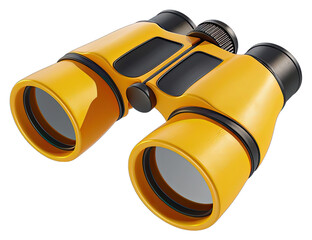 Yellow Binoculars 3d Icon, Travel Tool for Magnifying Remote Viewing. Isolated on a Transparent Background. Cutout PNG.