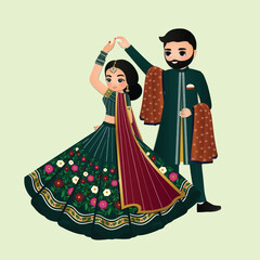  Wedding invitation card the bride and groom cute couple in traditional indian dress cartoon character