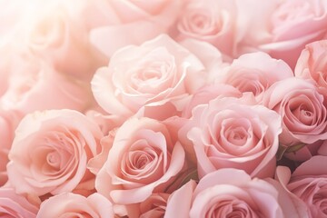 A beautiful bouquet of soft pink roses captured in natural light, creating a romantic and serene floral arrangement.