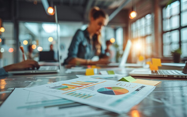 Business Meeting with Charts and Documents on Desk